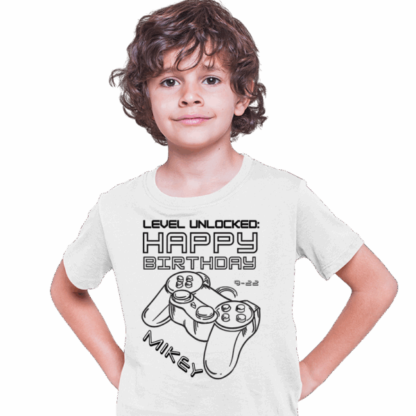 boy wearing gamer coloring tshirt