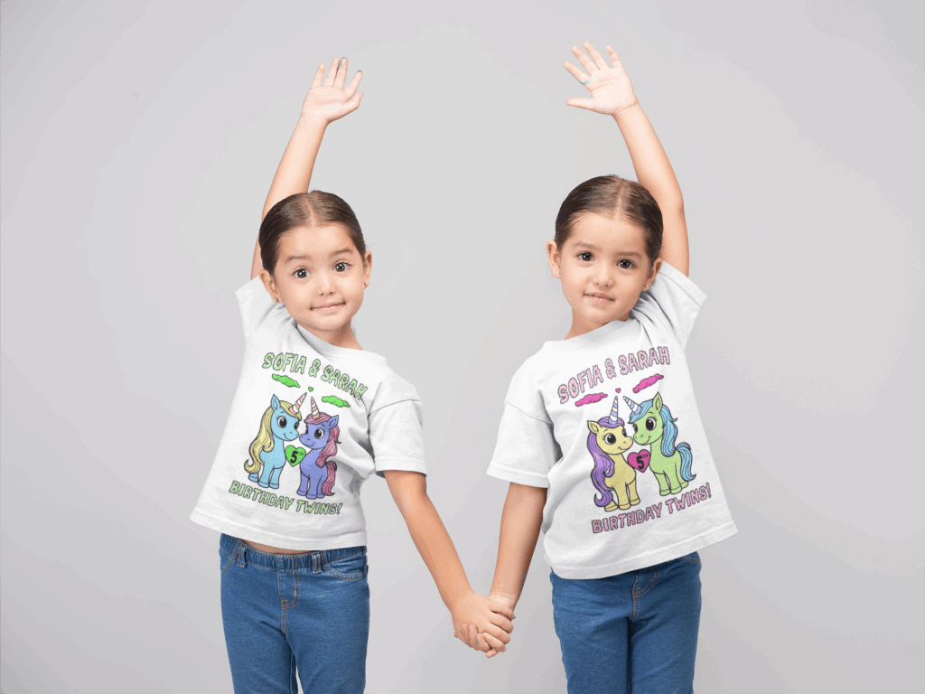 twins with unicorn tees