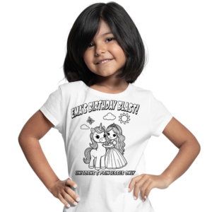girl wearing unicorn coloring tshirt